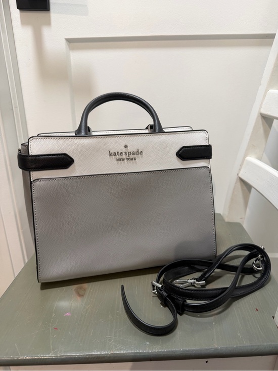 kate spade Handbags - kate spade Two-Tone Leather Satchel in White, Gray & Black Trim